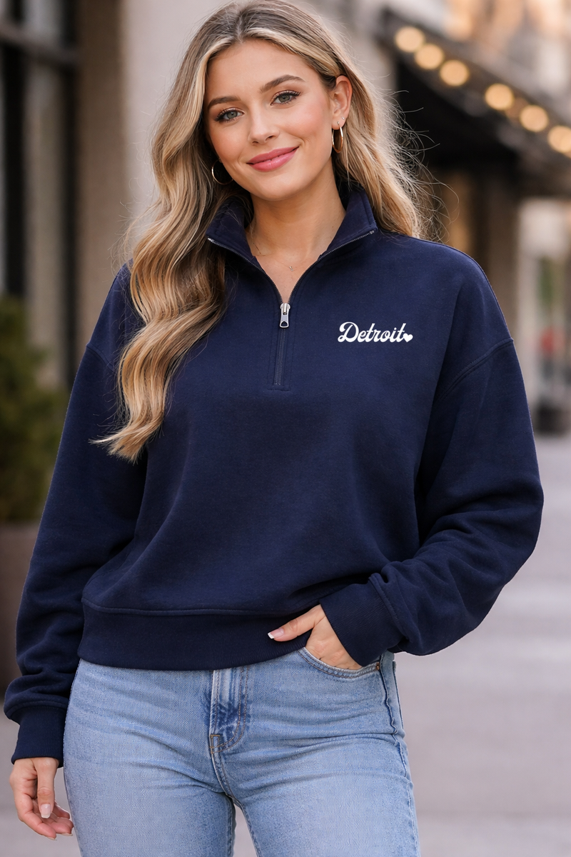 Detroit Retro Script Sparkle Quarter Zip – Chaos Collection