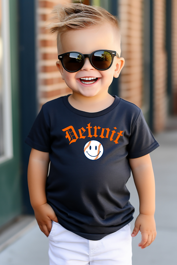 Detroit Old English with baseball kids tee