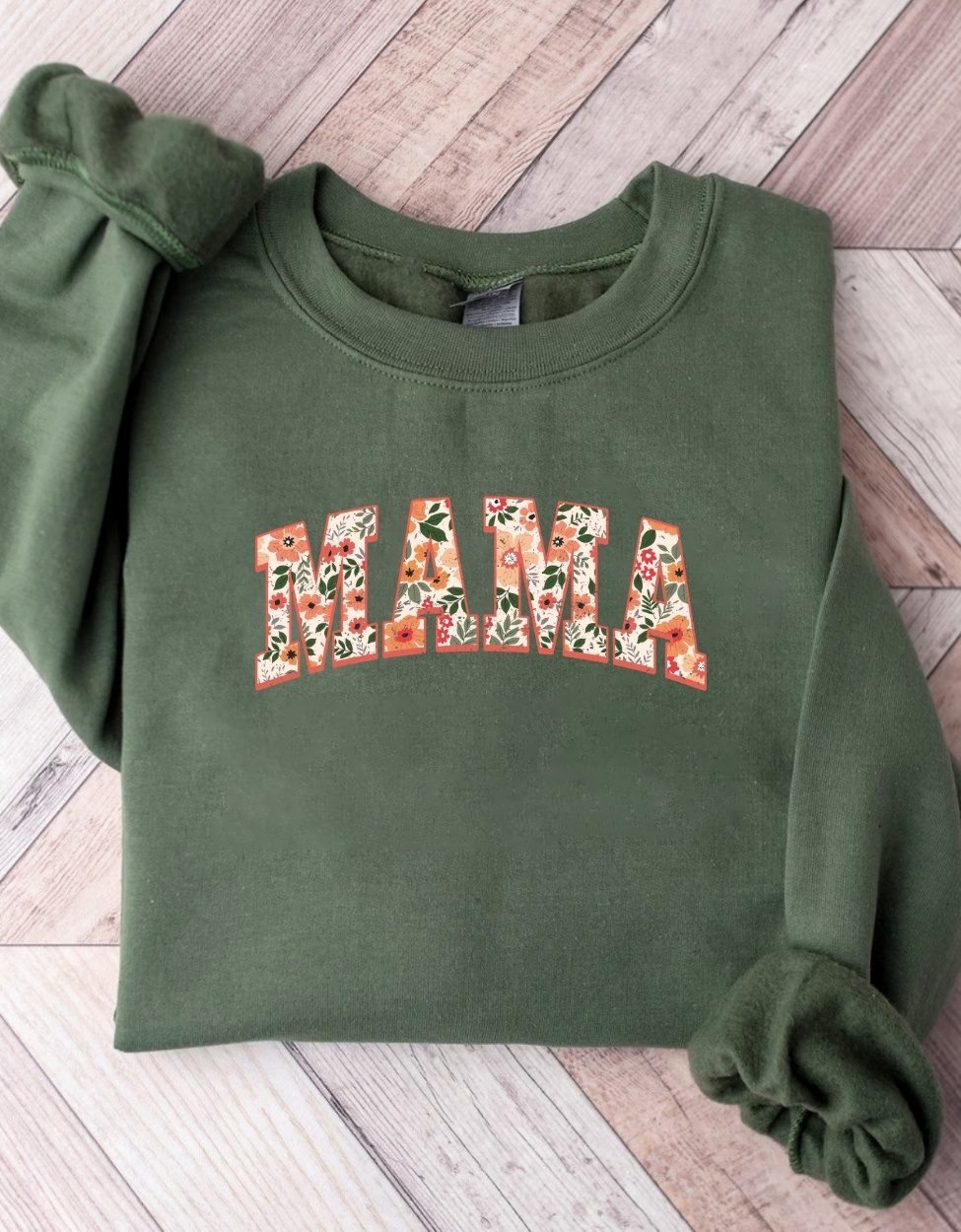 mama floral hunter green tshirt
