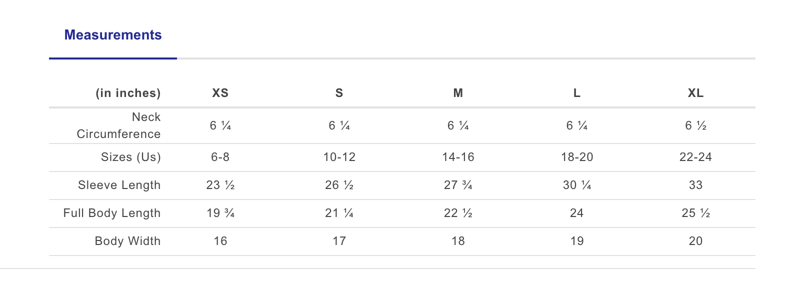 Youth Sizing Chart