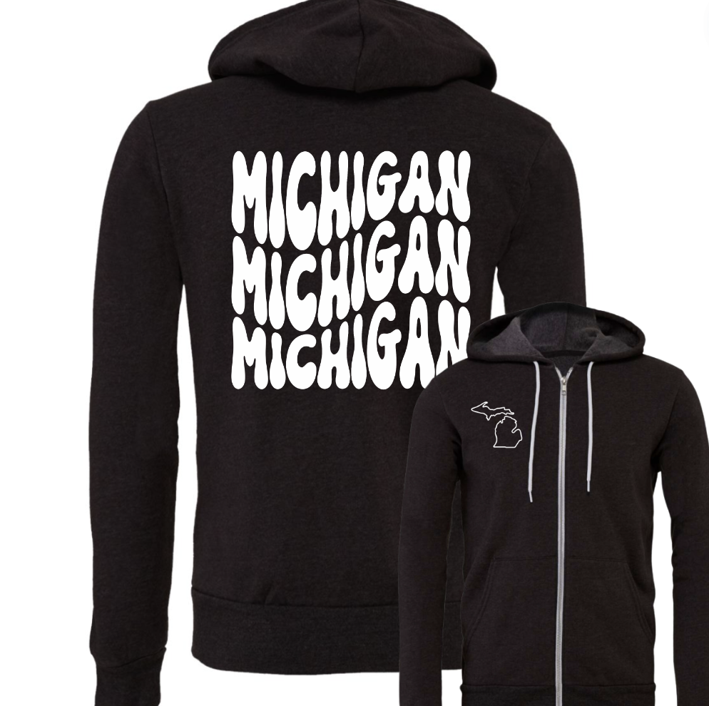 Michigander Black Zip Up Hoodie