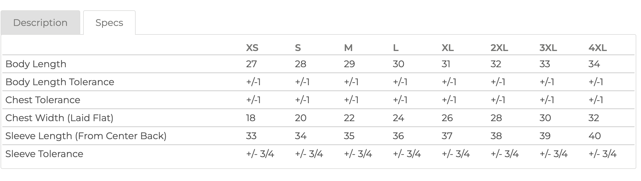 American Apparel Crew size guide