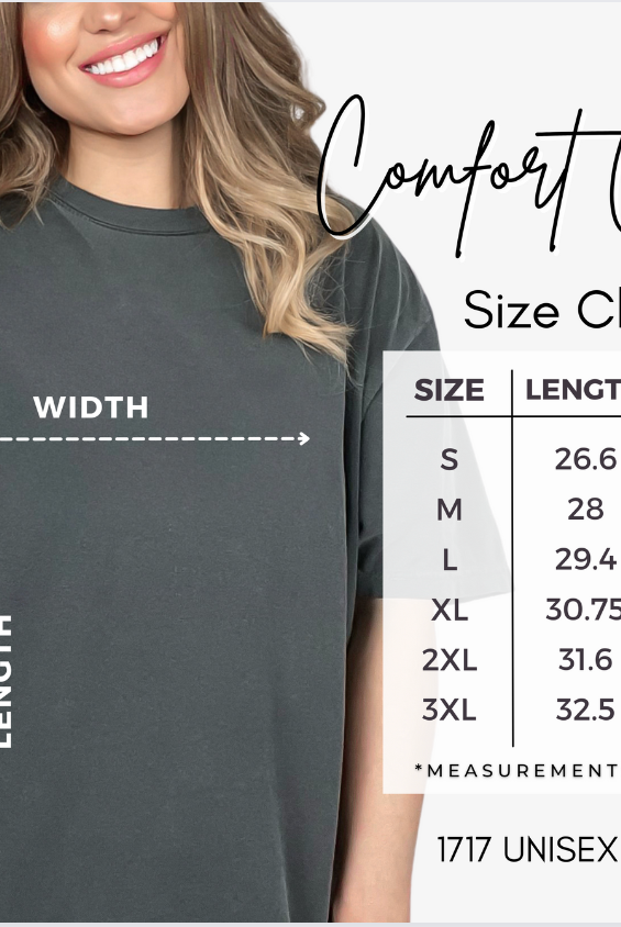 comfort colors tshirt size guide