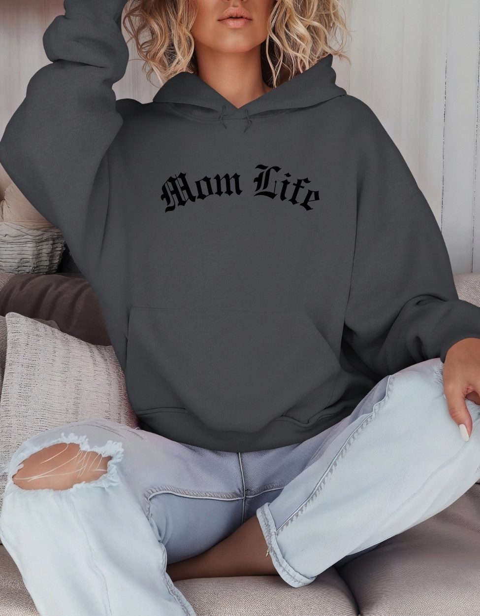 mom life old english charcoal hoodie