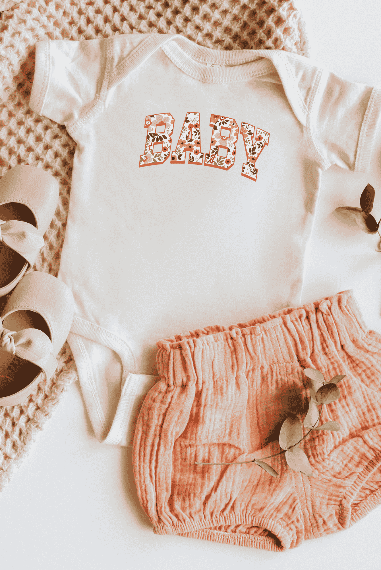 Baby onesie mockup floral