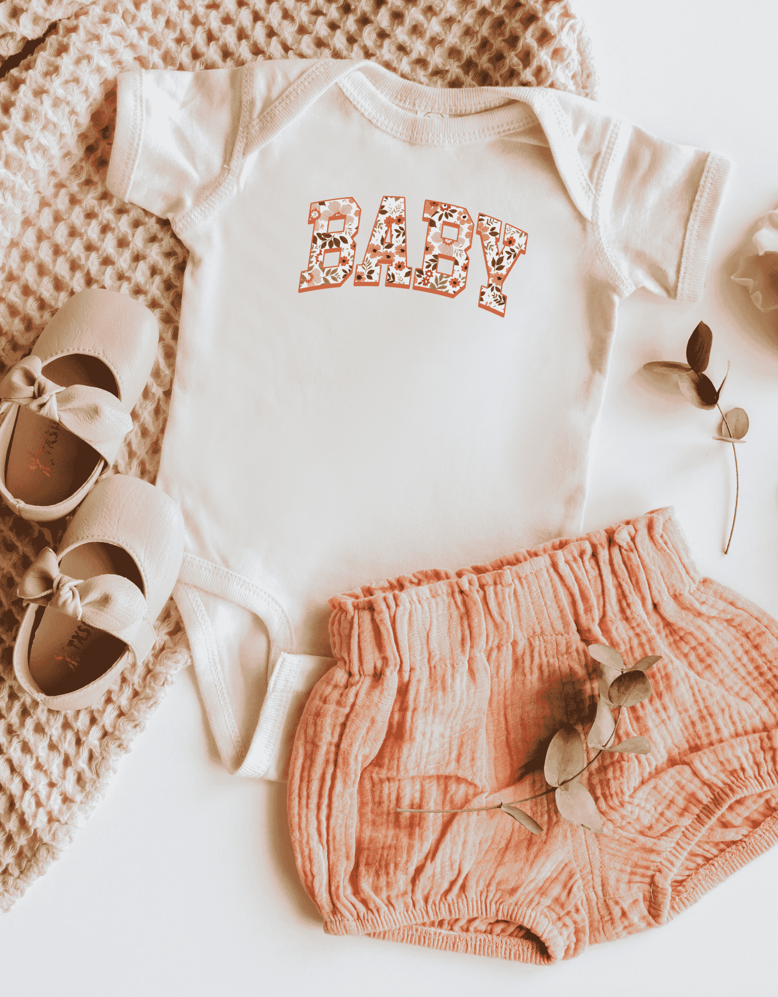 Baby onesie mockup floral