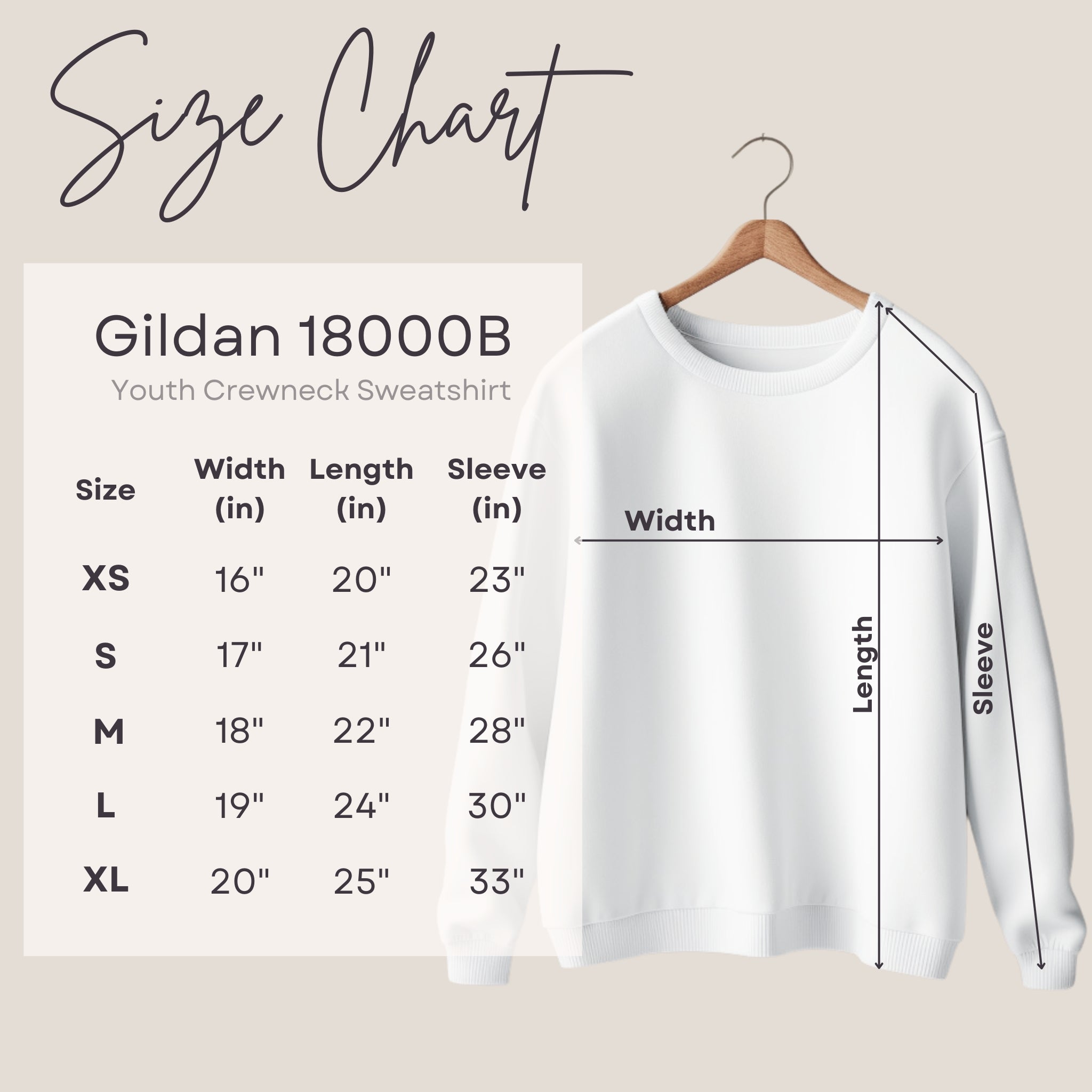 Youth Crewneck Size Chart