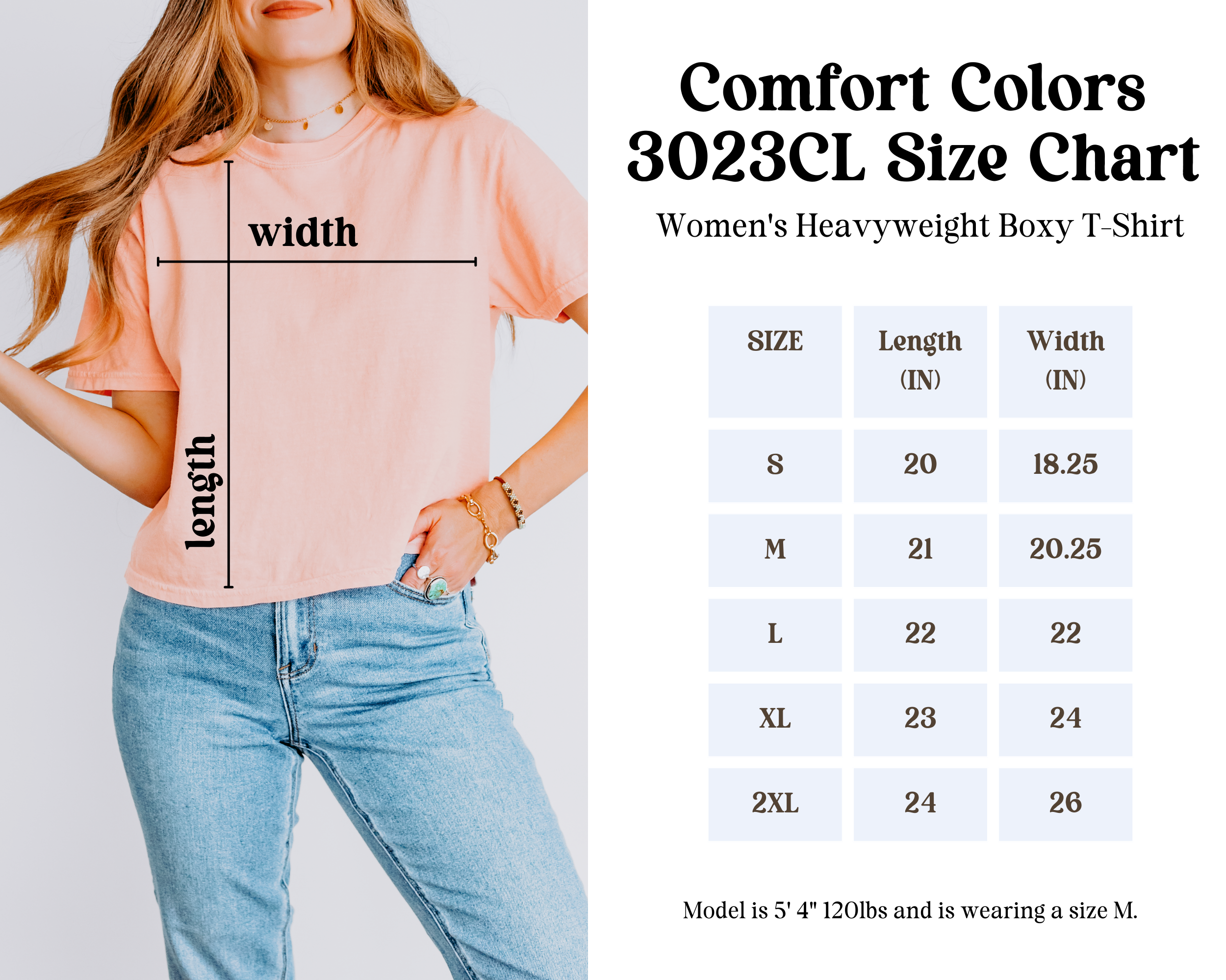 Comfort Colors Boxy Tshirt Size Chart