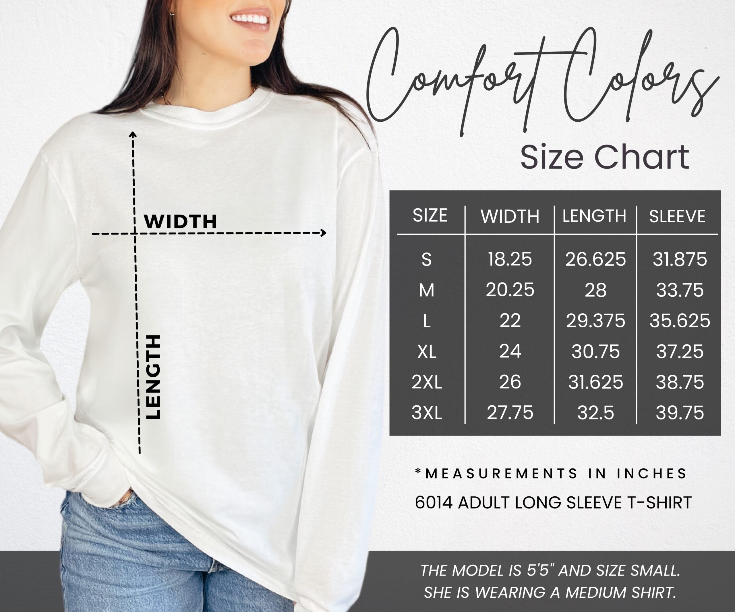 Comfort Colors Long Sleeve size guide