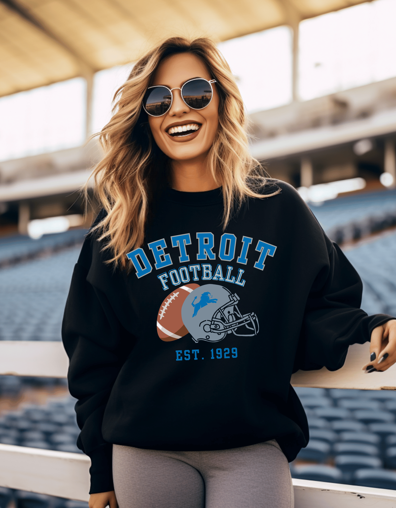 Detroit Football Helmet Crewneck Sweatshirt Black