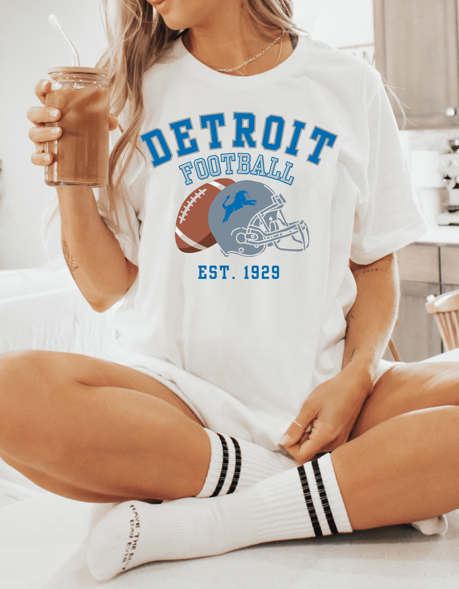 Detroit Football Helmet Tshirt White