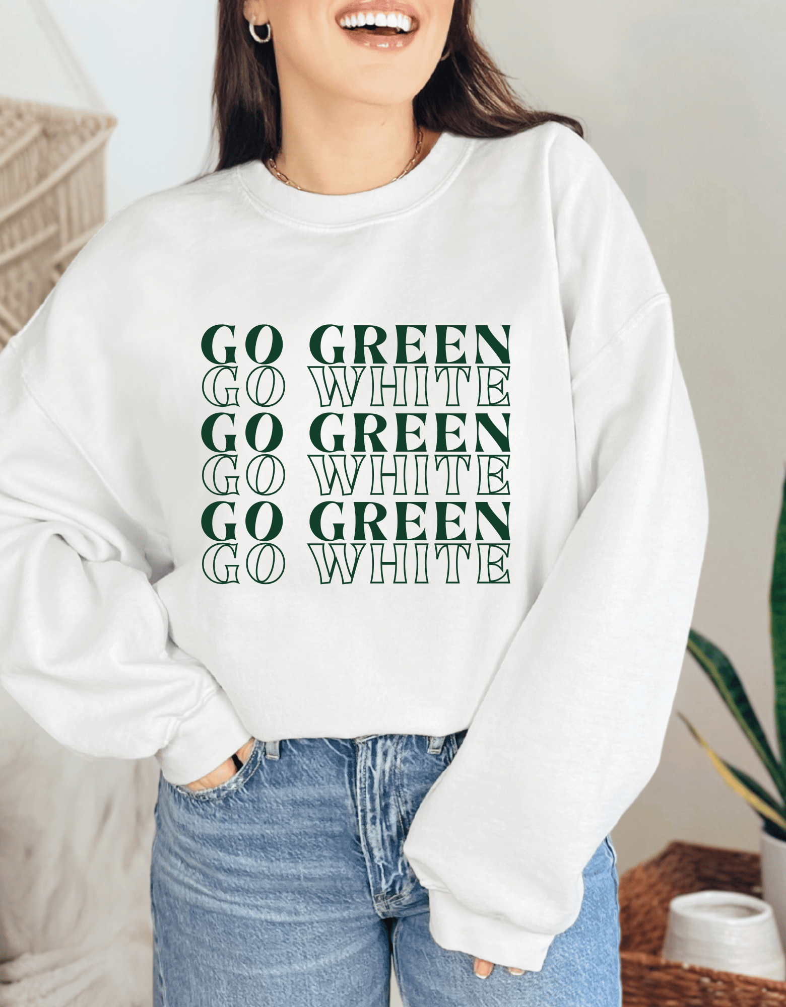 Go Green, Go White Crewneck &amp; T-Shirt