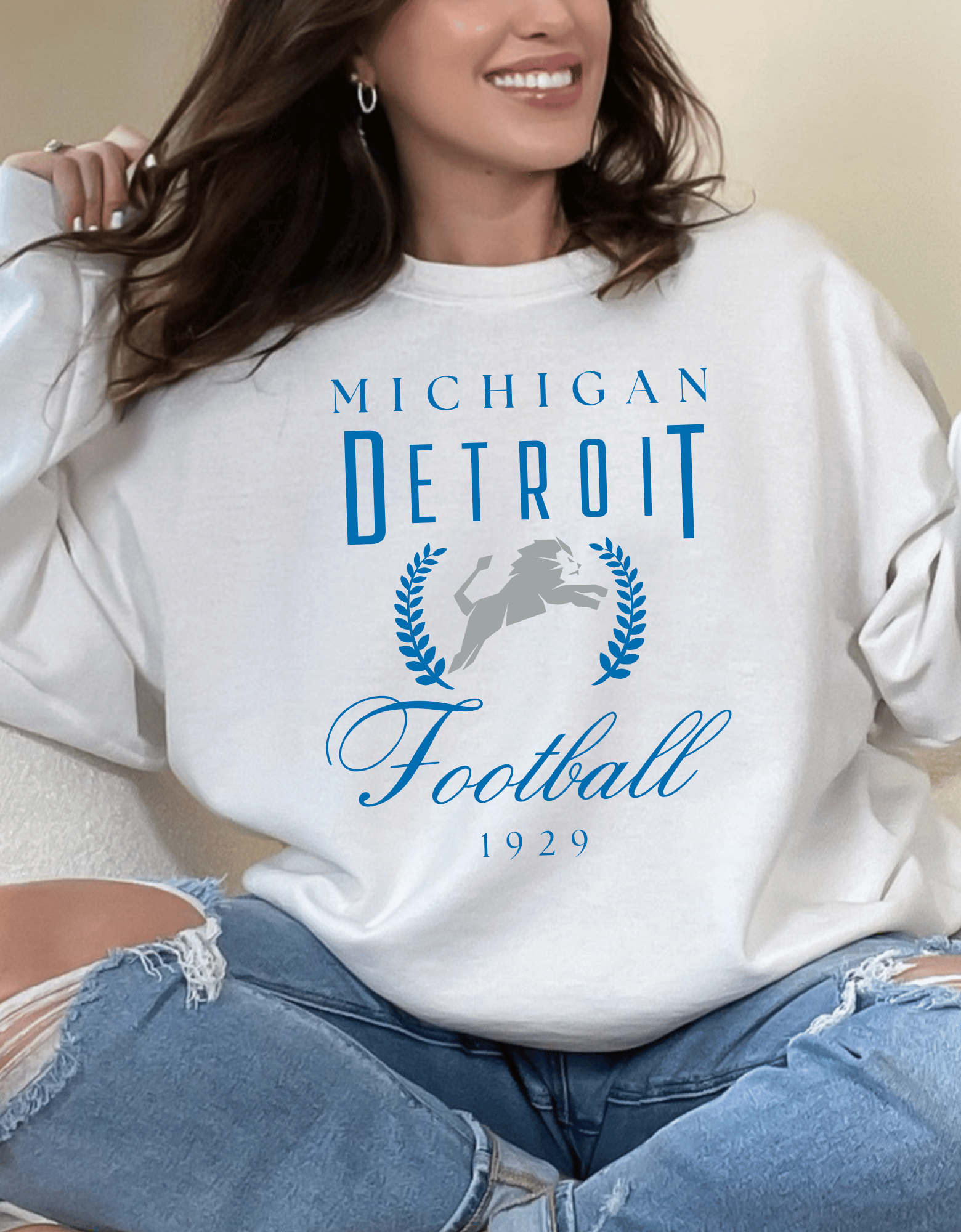Michigan Detroit Crewneck Sweatshirt White