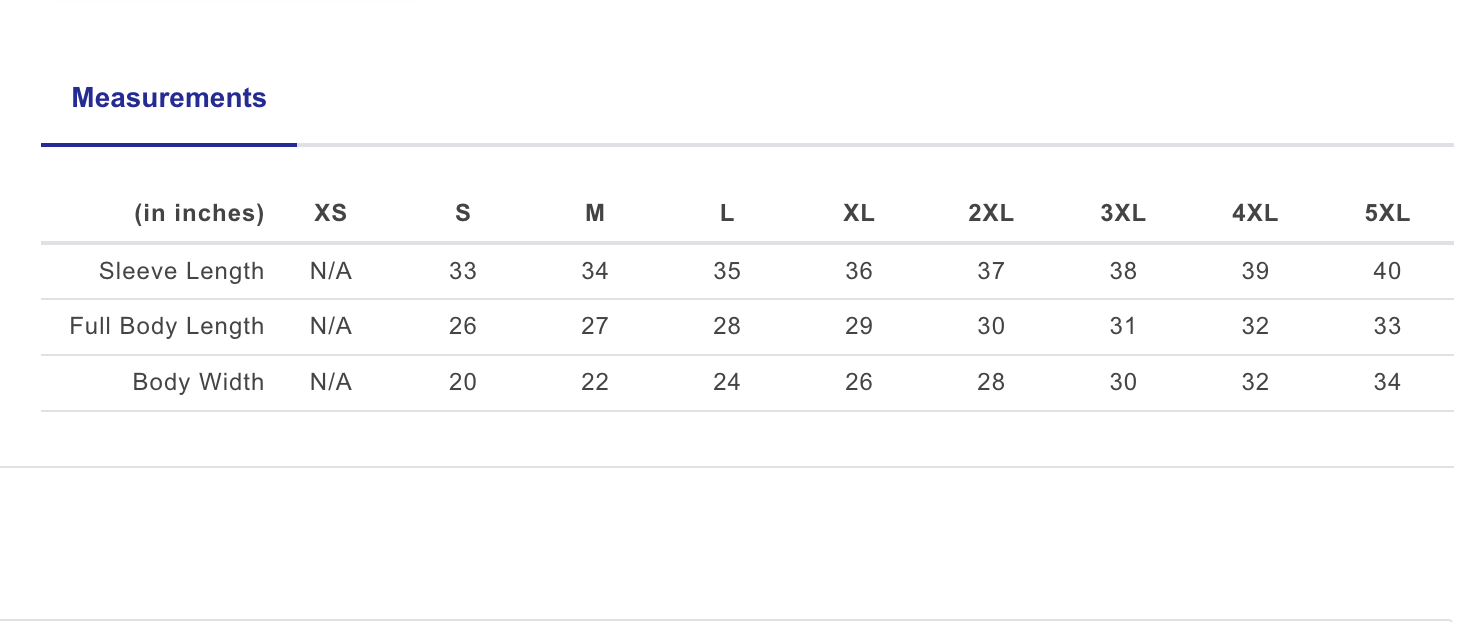 Gildan Crewneck Sizing Chart
