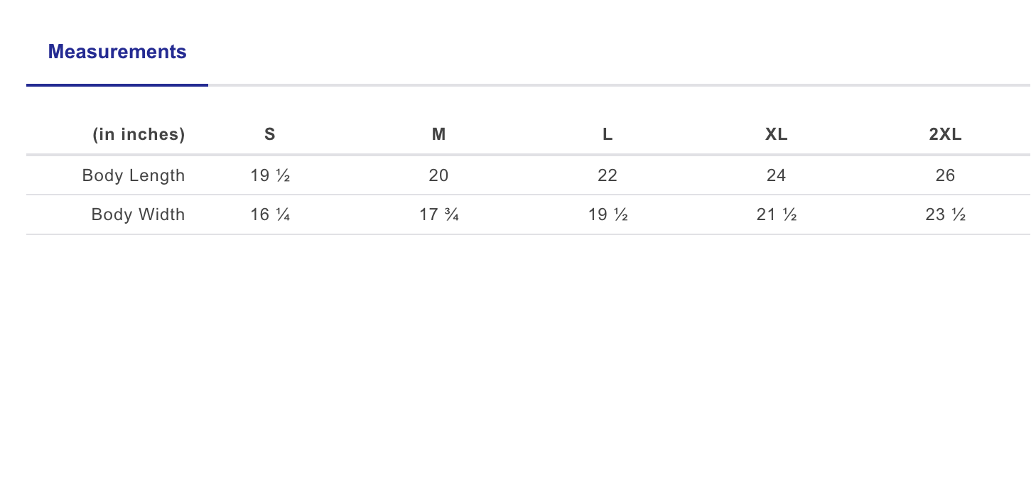 Bella Muscle Tank Sizing Chart