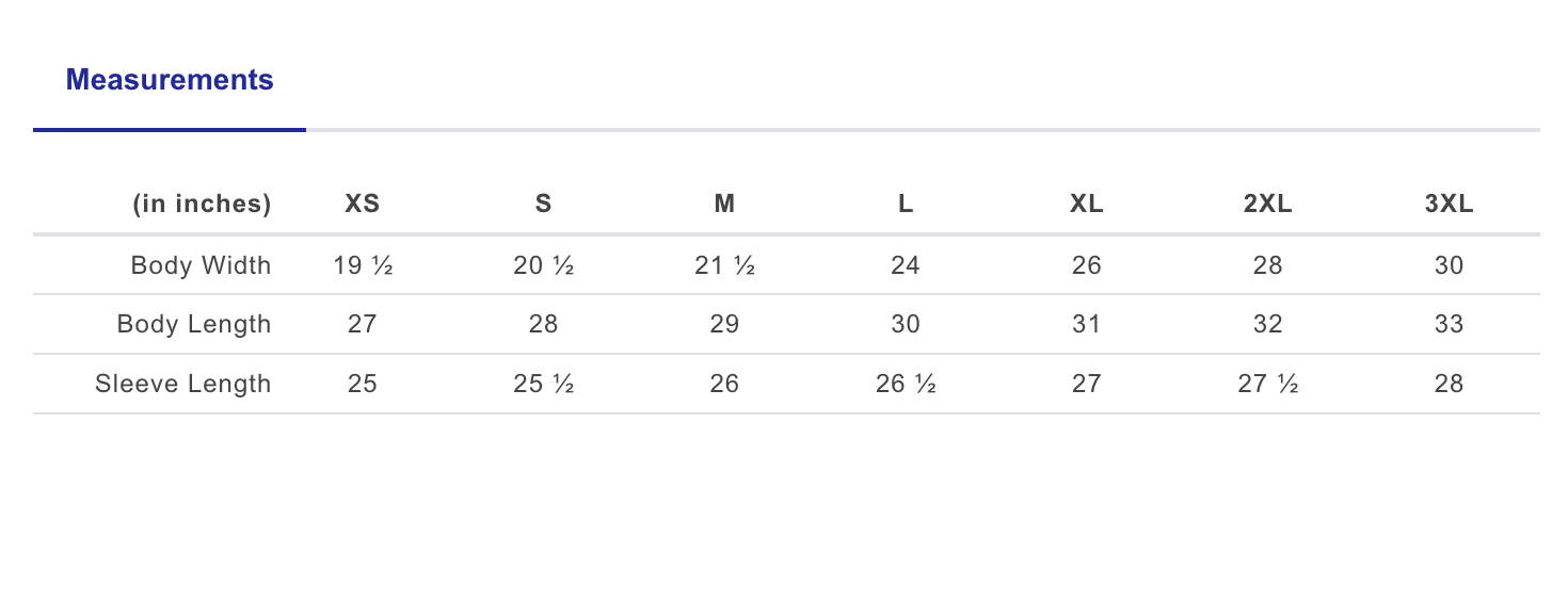 Next Level Hoodie Sizing Chart