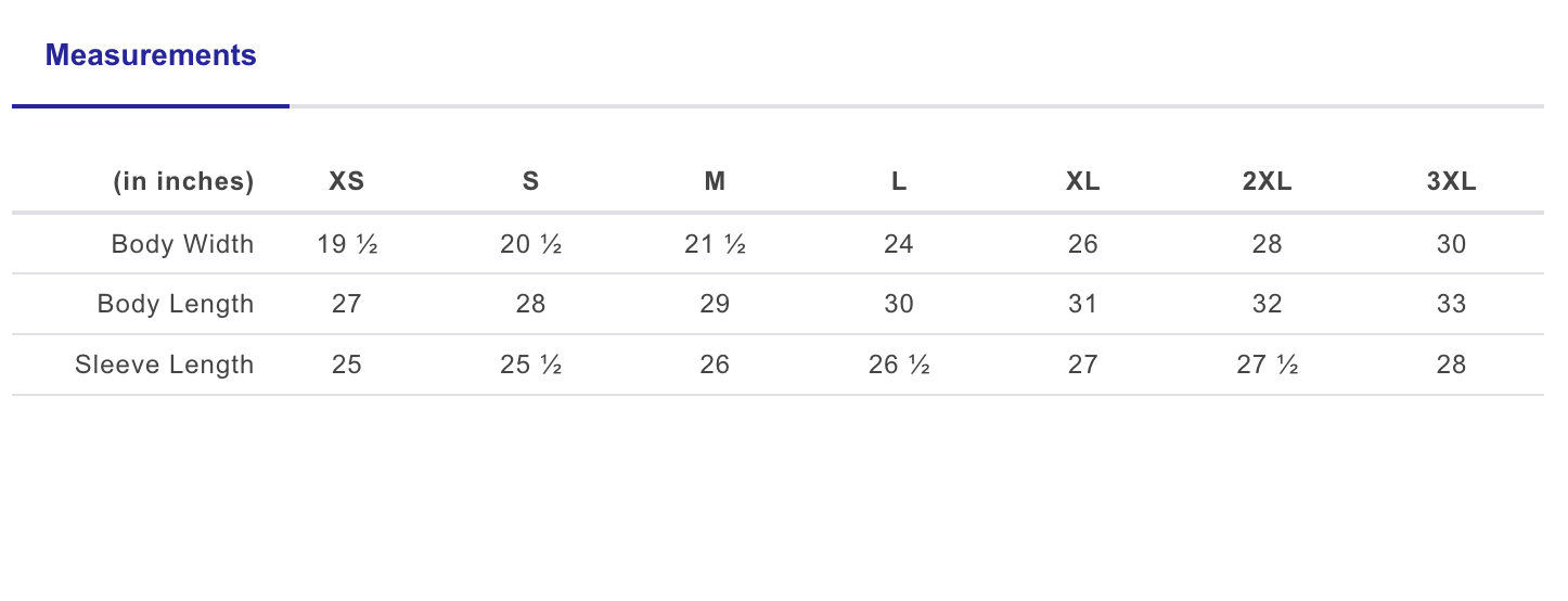 Next Level Hoodie Blue Sizing Chart