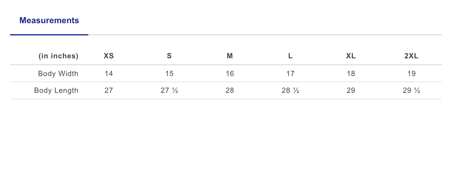 Next Level Tank Sizing Chart