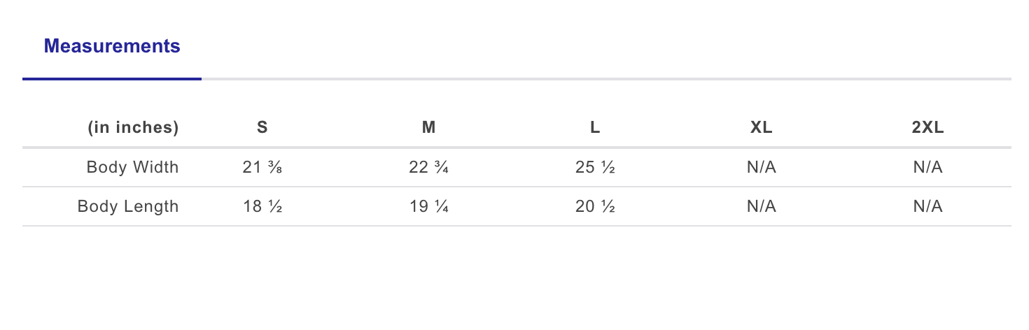 Cropped Crewneck Size Chart