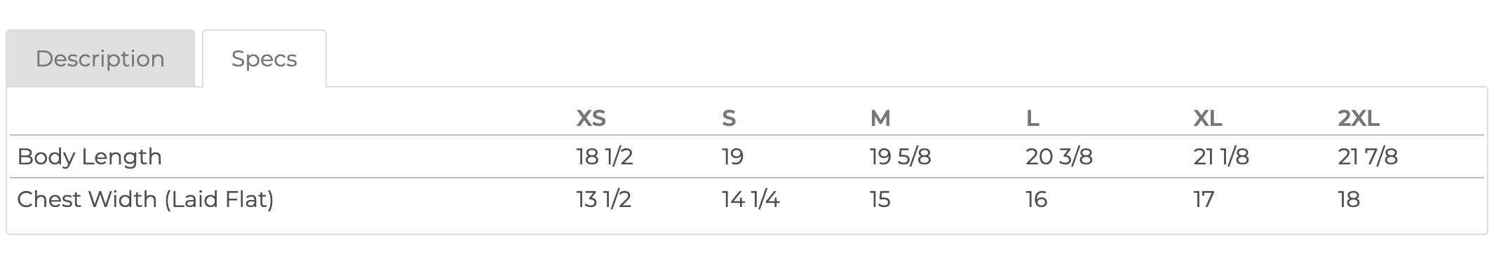 Bella baby t long sleeve size chart