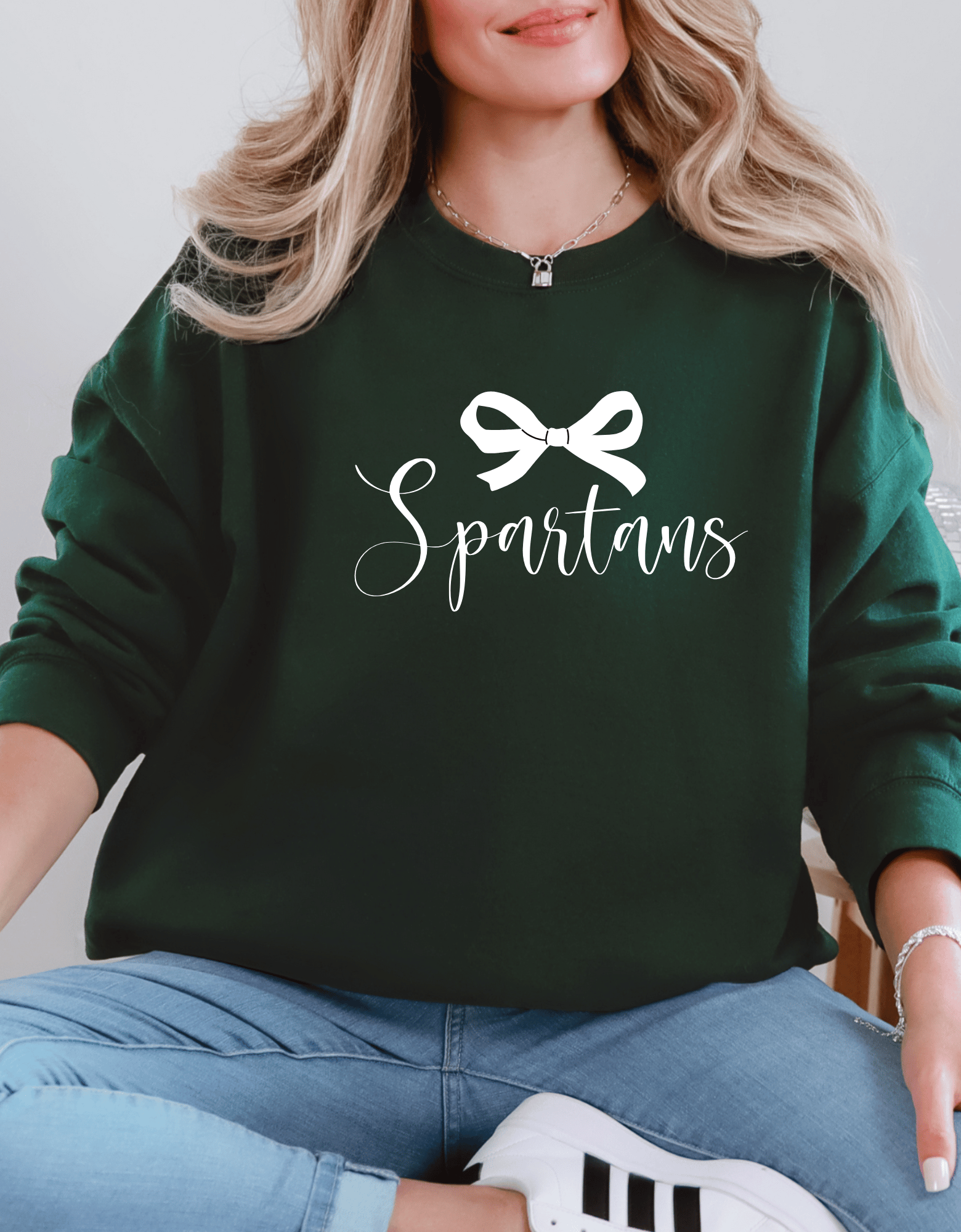 Spartans Cursive Crewneck &amp; T-Shirt with Bow