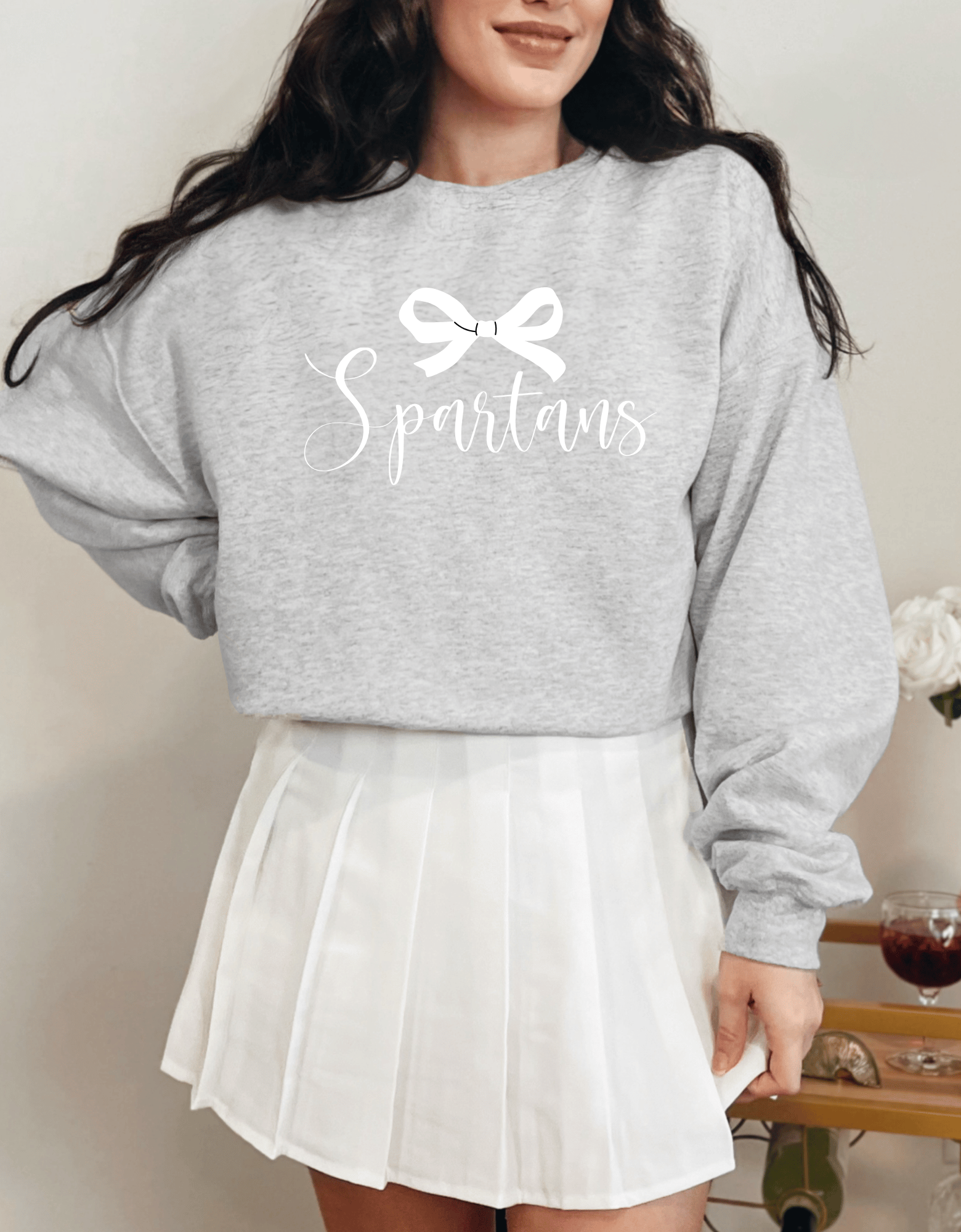 Spartans Cursive Crewneck &amp; T-Shirt with Bow2