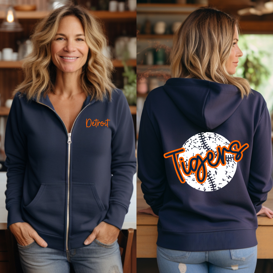 Tigers Baseball Zipup Large Back