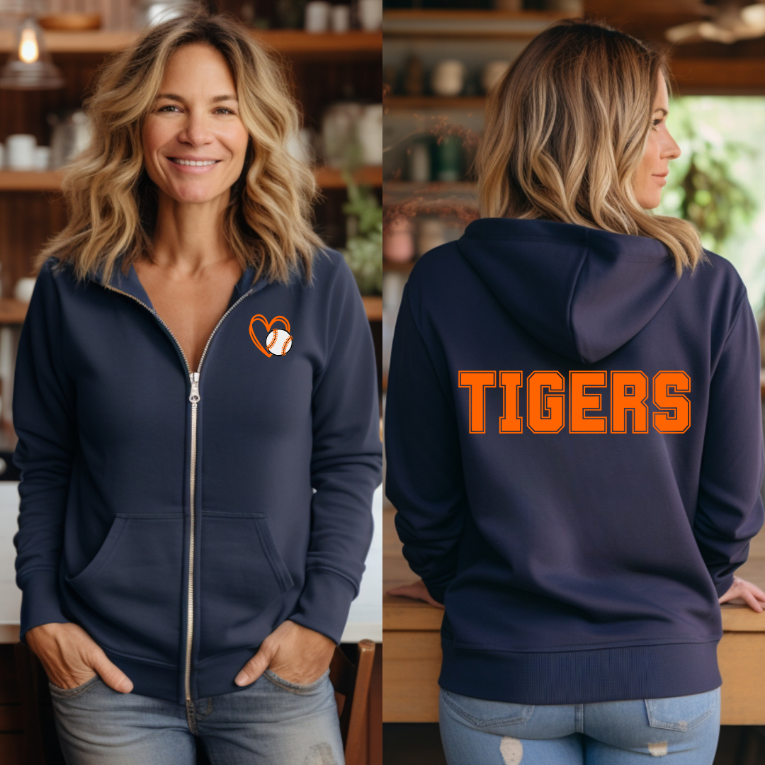 Tigers Sparkle Zip Up with Baseball Heart