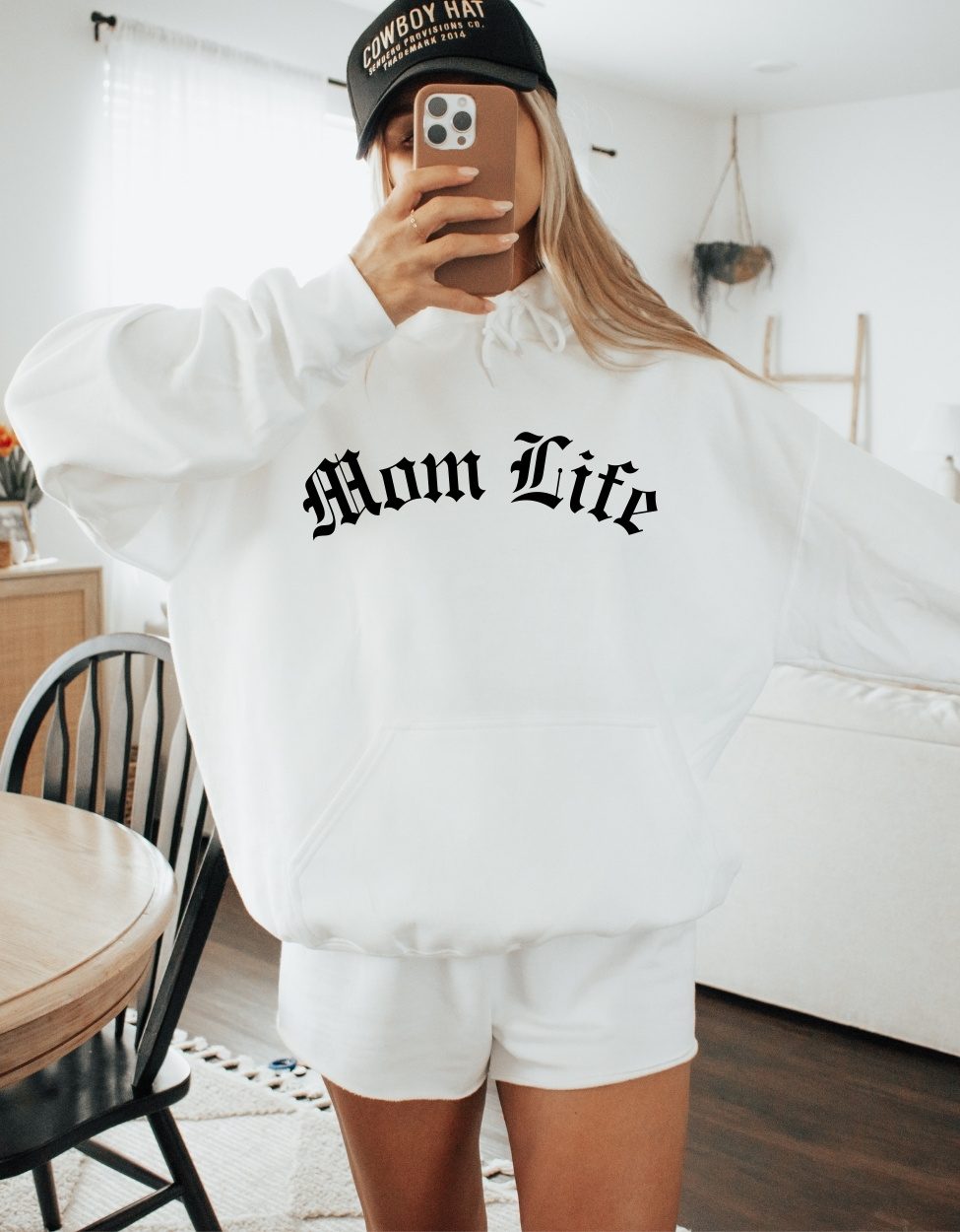 mom life old english white hoodie