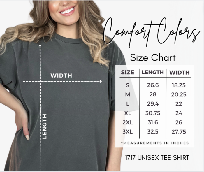 comfort colors tshirt size guide