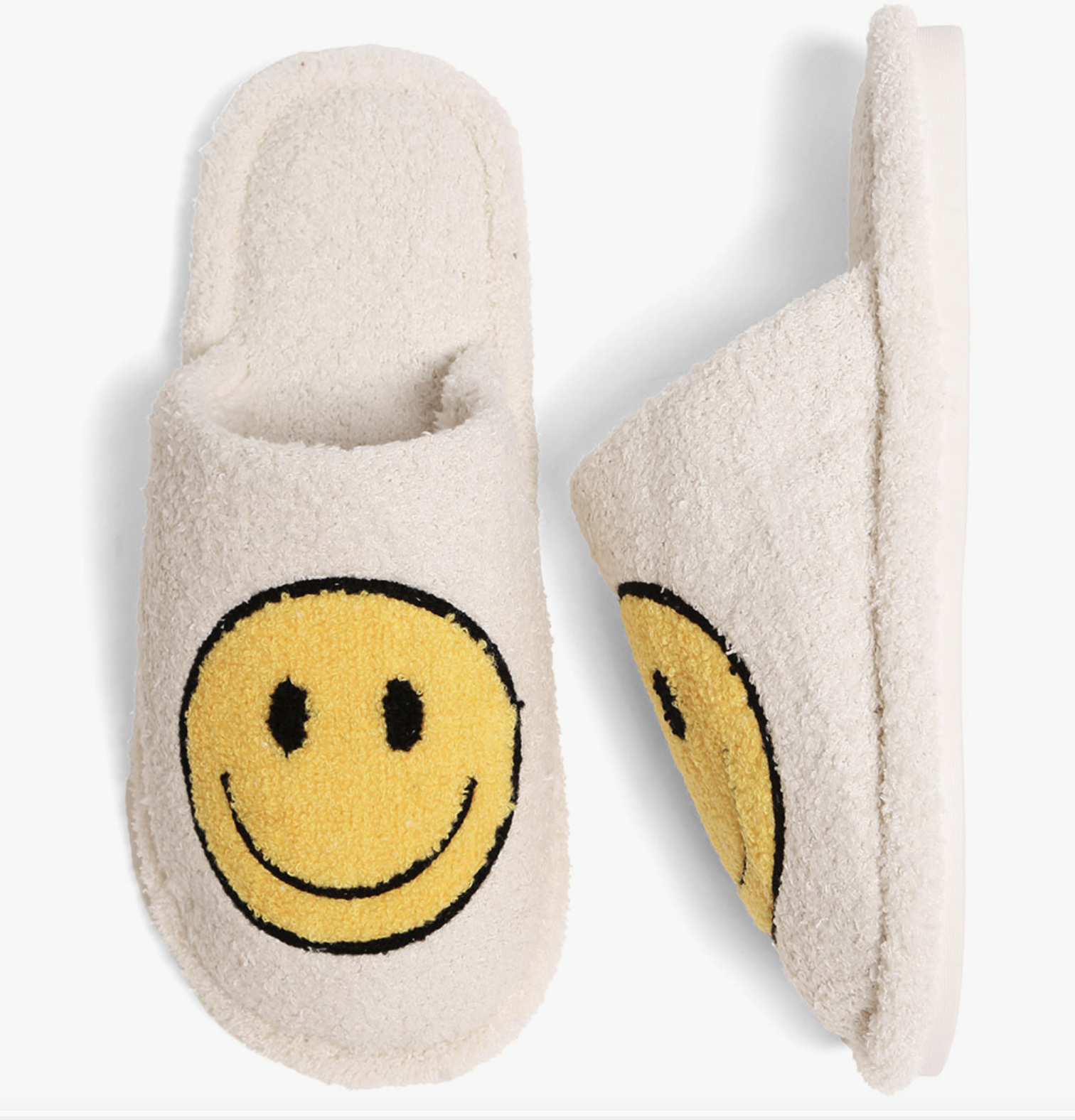 white smiley slippers