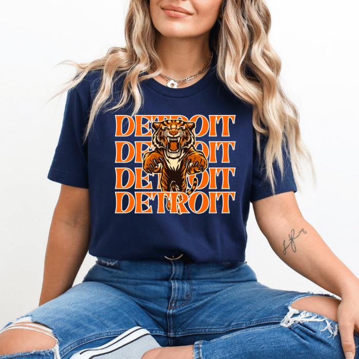 detroit repeat orange font navy t