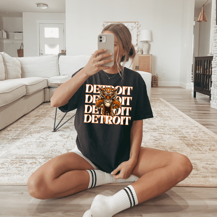 detroit repeat white font black t