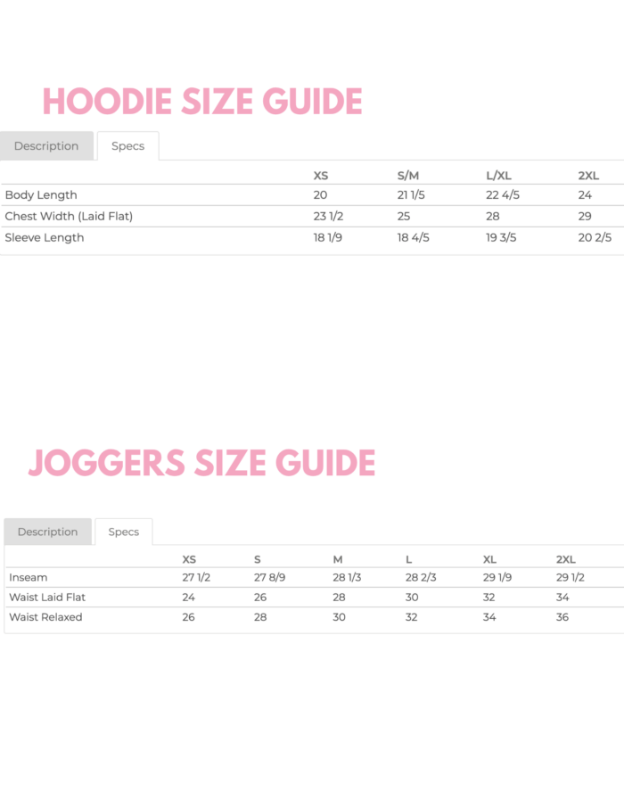 Minimalist Jogger set ohana fitness and wellness size guide